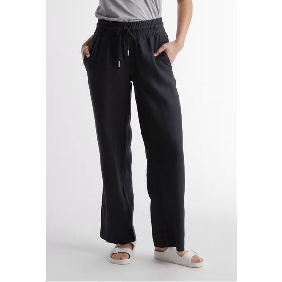 Quince Pants - Quince Sz M Wide Leg Linen Pants Black Elastic Breezy Vacation Travel Relaxed